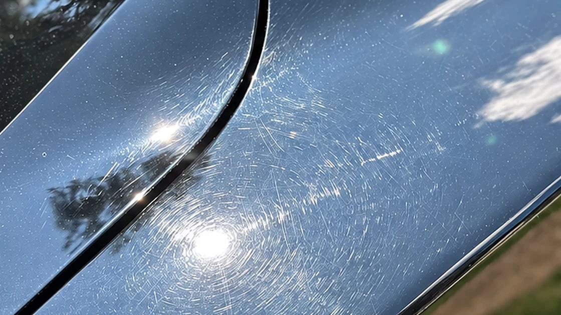 Black Ford Mustang bonnet before paint correction, dull and covered in swirl marks